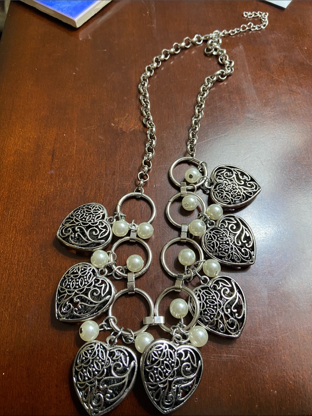 paparazzi Silver-Tone Filigree Heart Pendant Necklace with Faux Pearls